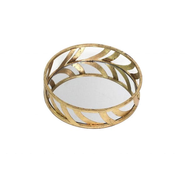 HomeRoots Gold Round Metal 14 in. Decorative Vanity Tray