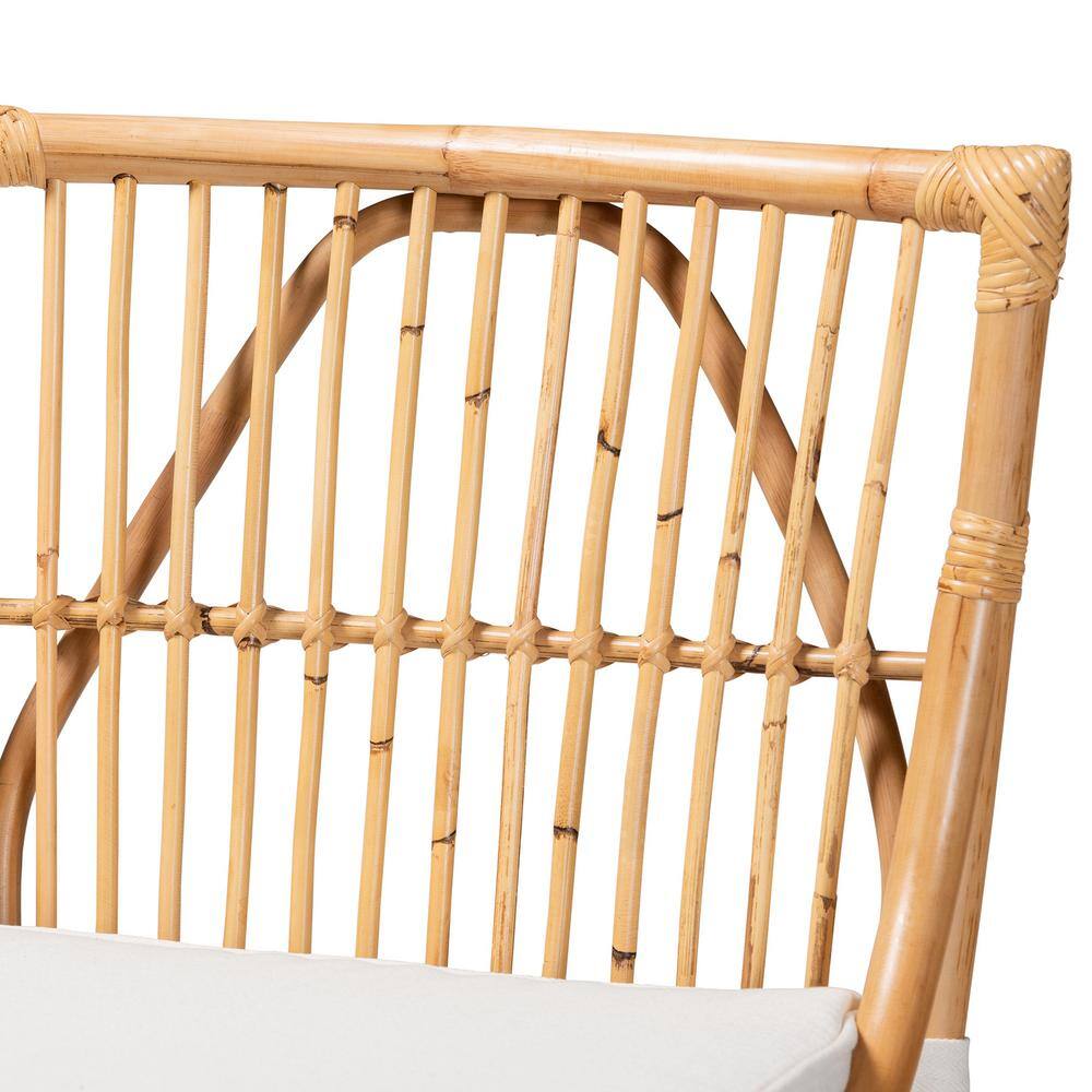 Elysian White Fabric and Natural Rattan Adjustable Counter Stool