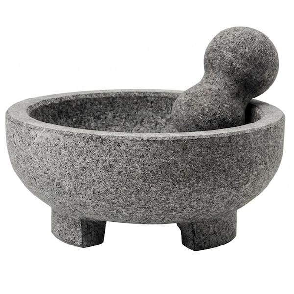 Gray Unpolished Granite Finish Mortar and Pestle Set for Guacamole Bowl Salsa Spice Herb Grinding Crushing
