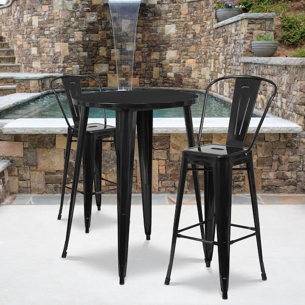 Carnegy Avenue Black 3-Piece Metal Round Outdoor Bistro Set