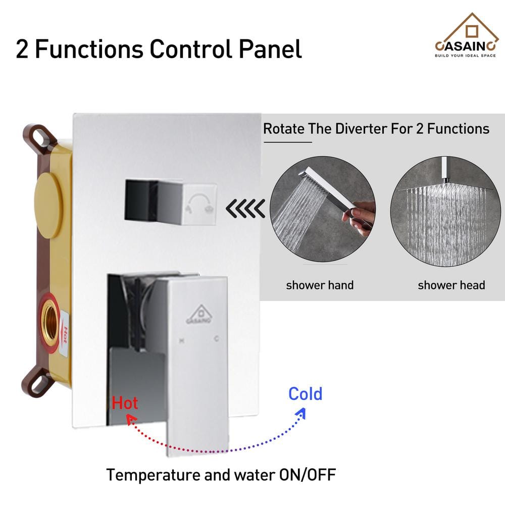Large Chrome Dual Square Ceiling Mounted Rain Shower System