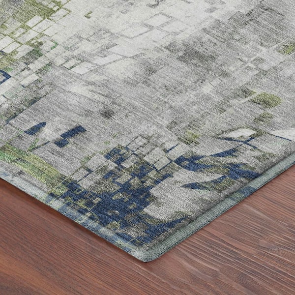 Mayfield Premium Machine Washable Abstract AMF2254 Aloe 10 ft. x 14 ft. Area Rug