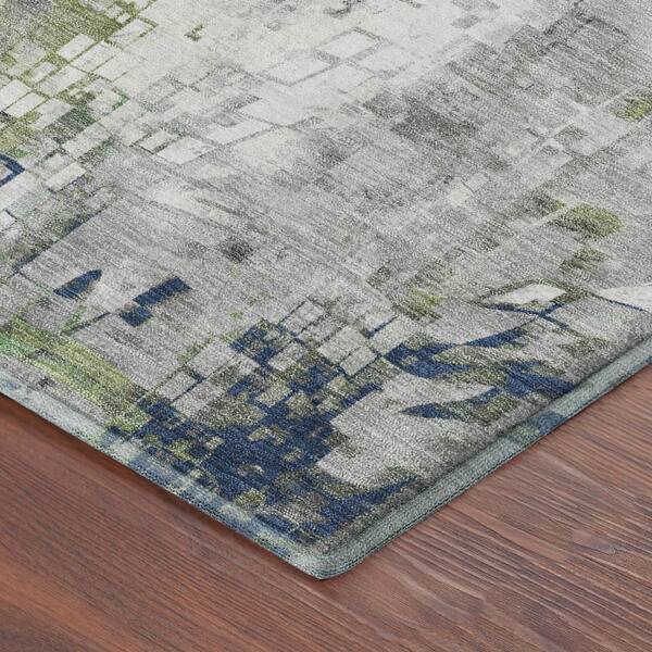 Mayfield Premium Machine Washable Abstract AMF2254 Aloe 9 ft. x 12 ft. Area Rug