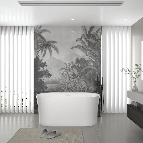 ANGELES HOME 59 in. L x 31 1/2 in. W. Pure Acrylic Soaking Bathtub with Center Drain in Glossy White, Pop-up Drain