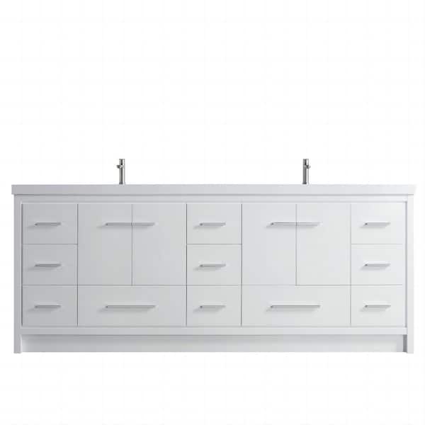 TOOLKISS 83.9 in. x 19.7 in. D x 35 in. H Double Sink Bath Vanity in White with White Ceramic Top