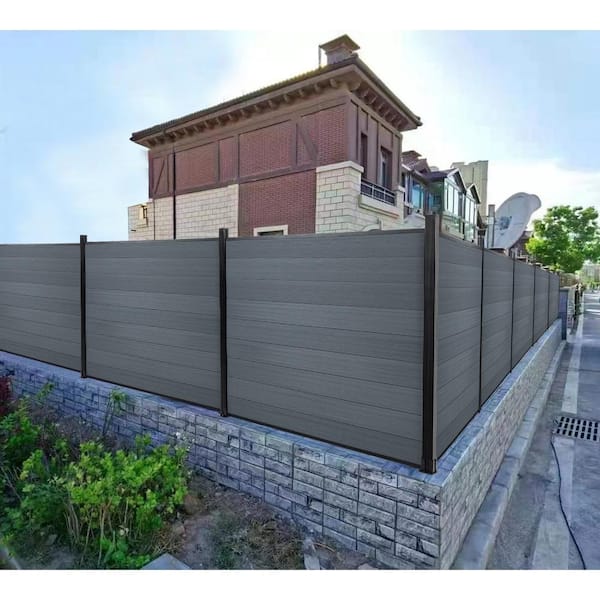 Tunearary 70.9 in. W x 70.9 in. H Wood Plastic Composite Fence Garden Fence WPC Outdoor Garden Fence without Column (9-Pices)