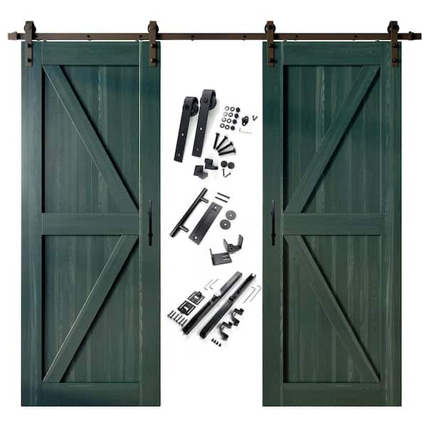 HOMACER 24 in. x 96 in. K-Frame Royal Pine Double Pine Wood Interior Sliding Barn Door with Hardware Kit, Non-Bypass