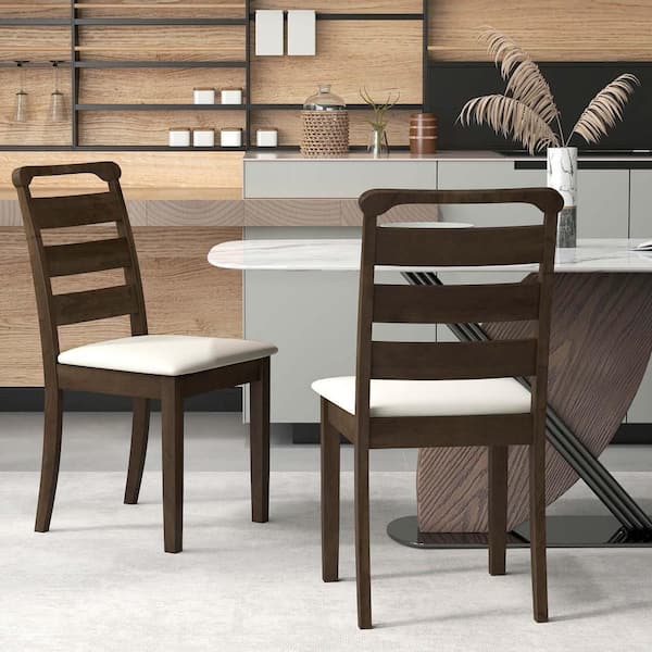 Costway Walnut Modern Dining Chair Upholstered Farmhouse Chairs with Rubber Wood Frame Set of 2