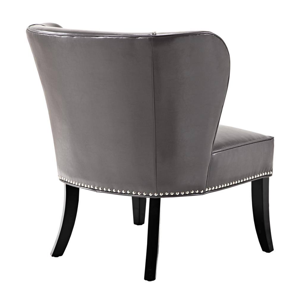 Elegant Gray Faux Leather Armless Accent Chair with Silver Nailhead Trim