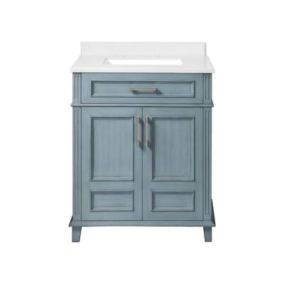Highgate 30 in. W x 22 in. D Vanity in Antique Manhattan Blue with Cultured Marble Vanity Top in White with White Basin