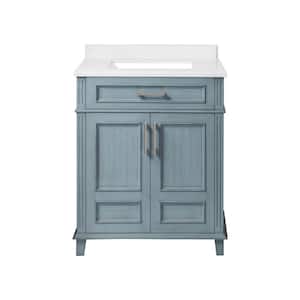 Highgate 30 in. W x 22 in. D x 34 in. H Single Sink Bath Vanity in Antique Blue with White Engineered Stone Top