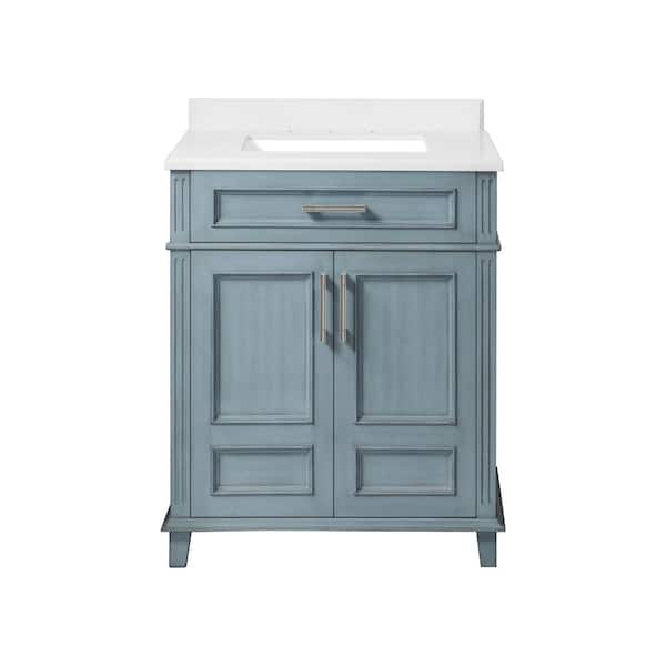 Highgate 30 in. Single Sink Antique Blue Bath Vanity with White Engineered Stone Top (Assembled)