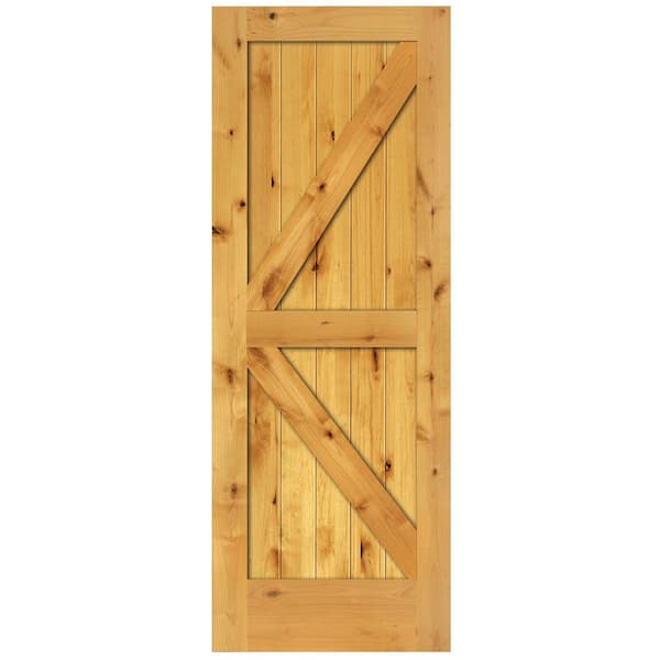 Steves & Sons 30 in. x 80 in. 2-Panel Solid Core Prefinished Natural Knotty Alder Interior Barn Door Slab
