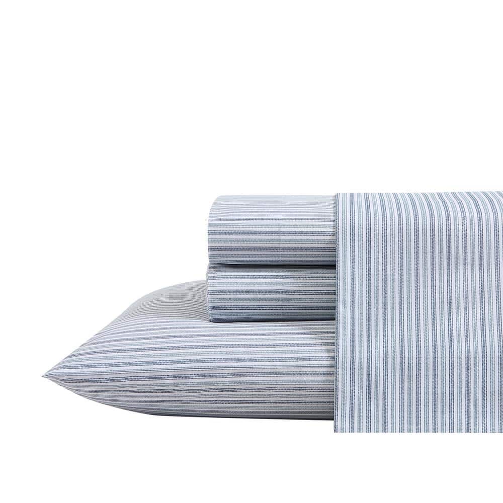 Ticking Stripe 3-Piece Navy Blue Cotton Twin XL Sheet Set price history on PriceWatchPro