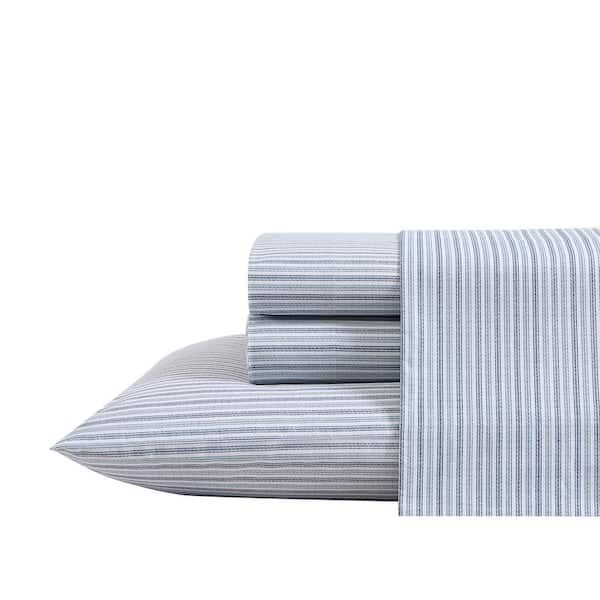 Eddie Bauer Ticking Stripe 3-Piece Navy Blue Cotton Twin XL Sheet Set