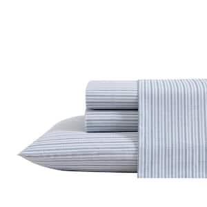 Ticking Stripe 4-Piece Navy Blue Cotton Queen Sheet Set