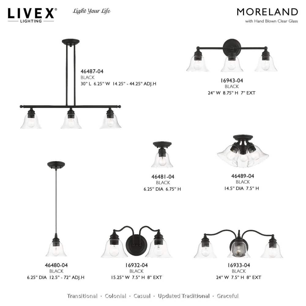 Black Semi-Flush Mount Light with Clear Glass Shade