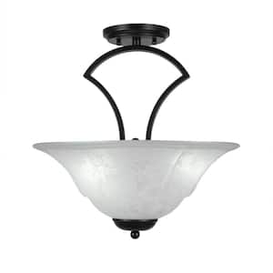 Cleveland 16 in. Matte Black Semi-Flush with White Marble Glass Shade