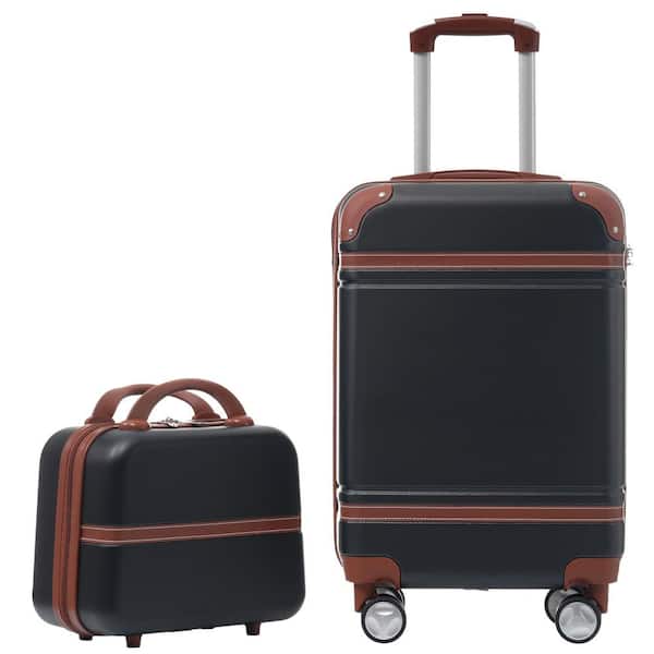 Aoibox 2-Piece 20 in. Black Hardside Luggage Set with Spinner Wheels and Cosmetic Case