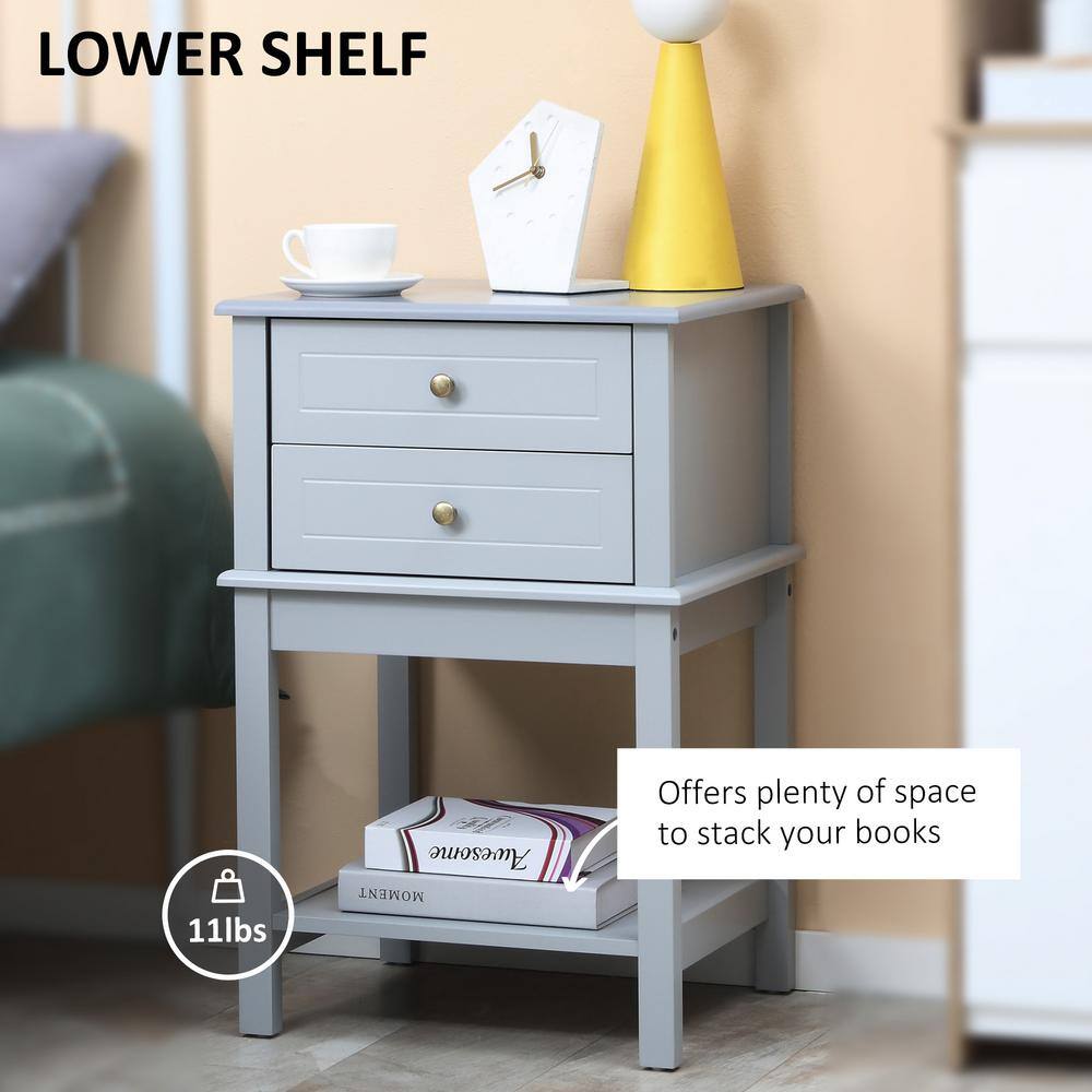 Light Gray MDF Side Table with Storage Drawers and Shelf
