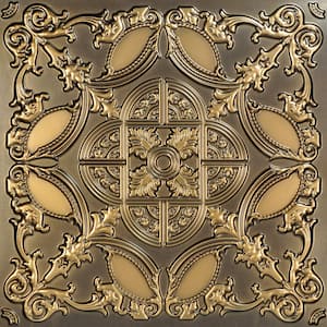 Golden Prague Antique Gold 2 ft. x 2 ft. PVC Glue-up Faux Tin Ceiling Tile (100 sq. ft./case)
