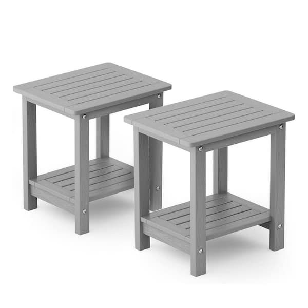 KIT キット Side table グレー Gray Square Plastic Outdoor Side Table, Set of 2 L0CLLQTZF6 - The