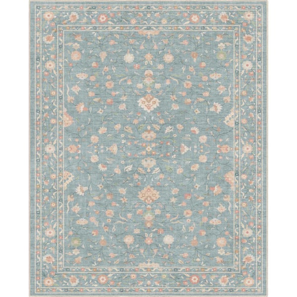 Apollo Serapi Yazd Traditioal Floral, Blue 7 ft. 7 in. x 9 ft. 10 in. Area Rug