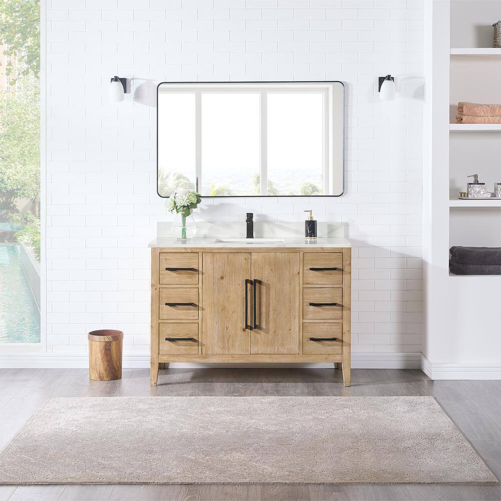 Jareth 48'' Natural Wood Single Bathroom Vanity with White Stone Top