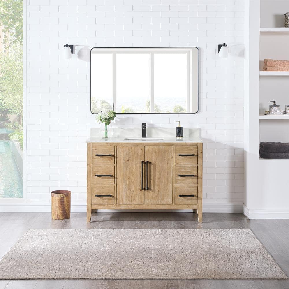 Jareth 48'' Natural Wood Single Bathroom Vanity with White Stone Top