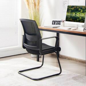Black Mid Mesh Back Conference Chair Reception Office Guest Arm Chair with Lumbar Support