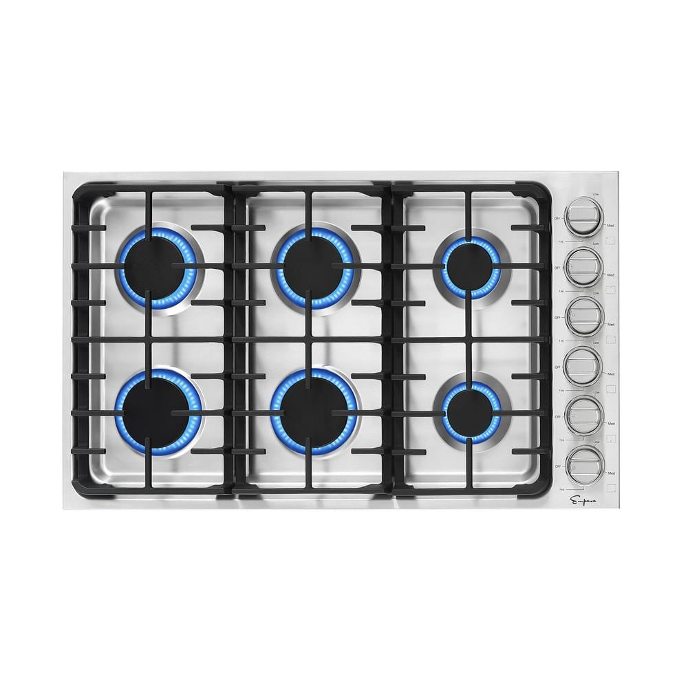 Empava Built-in 36 in. Gas Cooktop in Stainless Steel with 6 Burners Gas Stove including Power Burners and Side Control Knobs, Silver