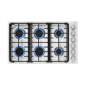 36 in. Gas Cooktop in Stainless Steel with 6 Burners Including Power Burners and Side Control Knobs