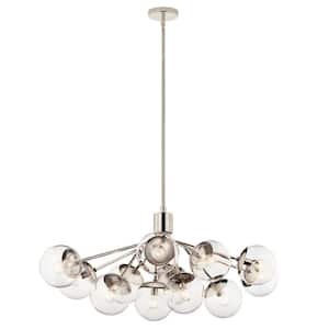Silvarious 48 in. 12-Light Polished Nickel Modern Clear Glass Shaded Linear Convertible Chandelier for Dining Room