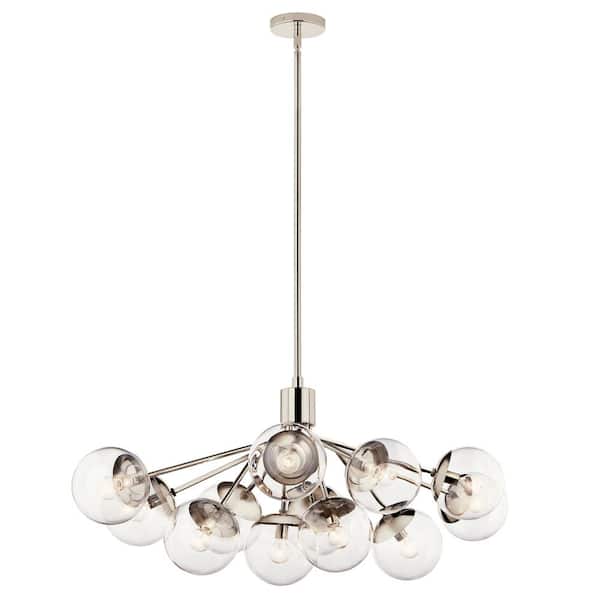 KICHLER Silvarious 48 in. 12-Light Polished Nickel Modern Clear Glass Shaded Linear Convertible Chandelier for Dining Room