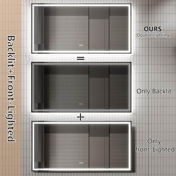 84 in. W x 40 in. H Large Rectangular Frameless LED Light Dimmable Anti-Fog Wall Bathroom Vanity Mirror