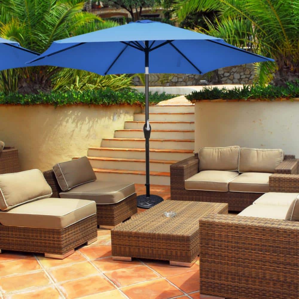 10 ft Blue Steel Patio Umbrella with Tilt and Crank