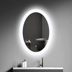 20 in. W x 28 in. H Oval Frameless Led Light Anti-Fog Wall Bathroom Vanity Mirror in Silver