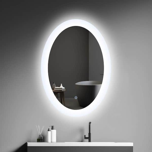 20 in. W x 28 in. H Oval Frameless Led Light Anti-Fog Wall Bathroom ...