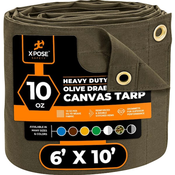 Canvas Heavy Duty 6 ft. W X 10 ft. L Olive Drab 10 oz. Tarp