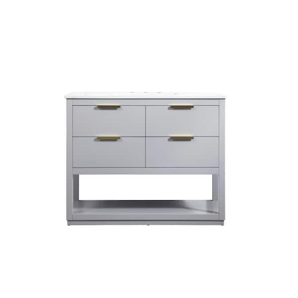 Unbranded Simply Living 42 in. W x 22 in. D x 34 in. H Bath Vanity in Grey with Calacatta White Engineered Marble Top