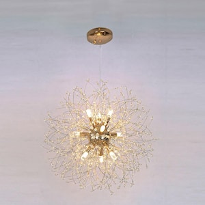 9-Light Integrated LED Gold Firework Dandelion Sputnik Chandelier Light