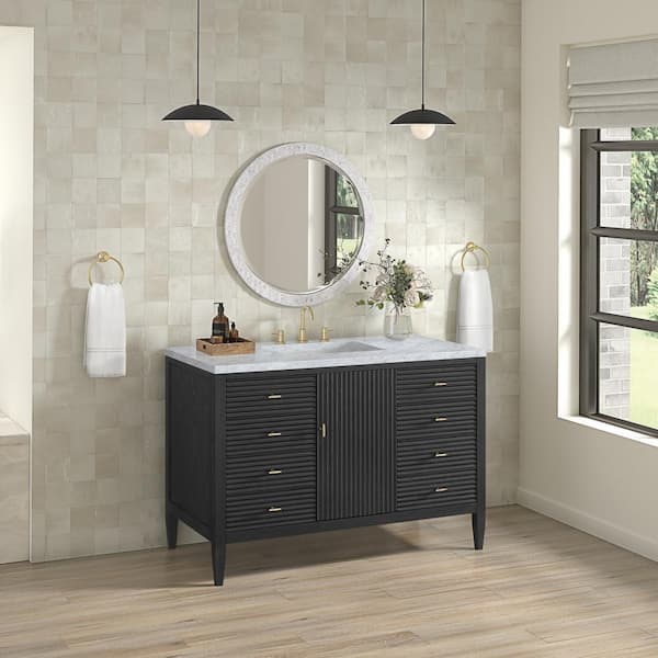 Myrrin 48.0 in. W x 23.5 in. D x 34.06 in. H Single Bathroom Vanity Carbon Oak and Carrara White Marble Top
