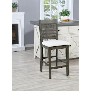 Walden 24 in. Cane Back Counter Stool 2-Pack with Antique Grey Base and Linen Fabric Seat