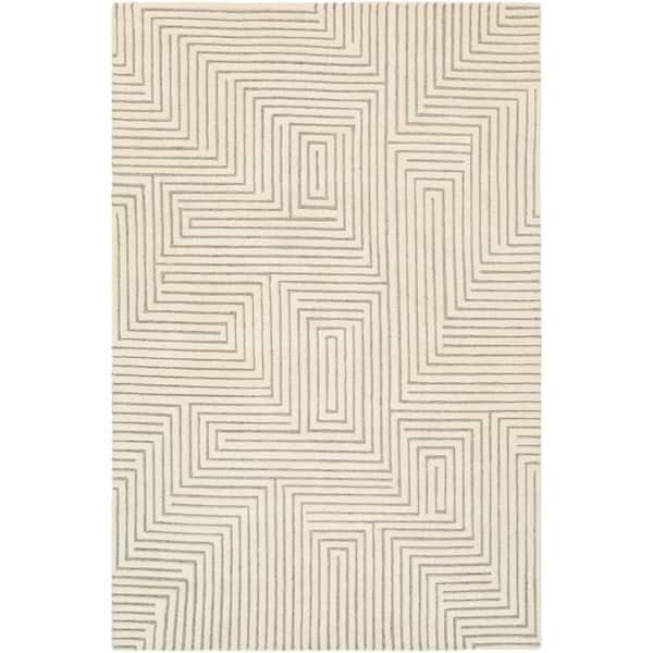 Livabliss Elliot Cream/Charcoal 8 ft. x 10 ft. Stripe Indoor Area Rug