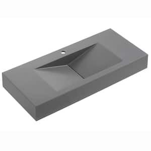 40 in. Wall-Mount or Countertop Bathroom Sink V-Shape Drain Solid Surface Material in Matte Gray