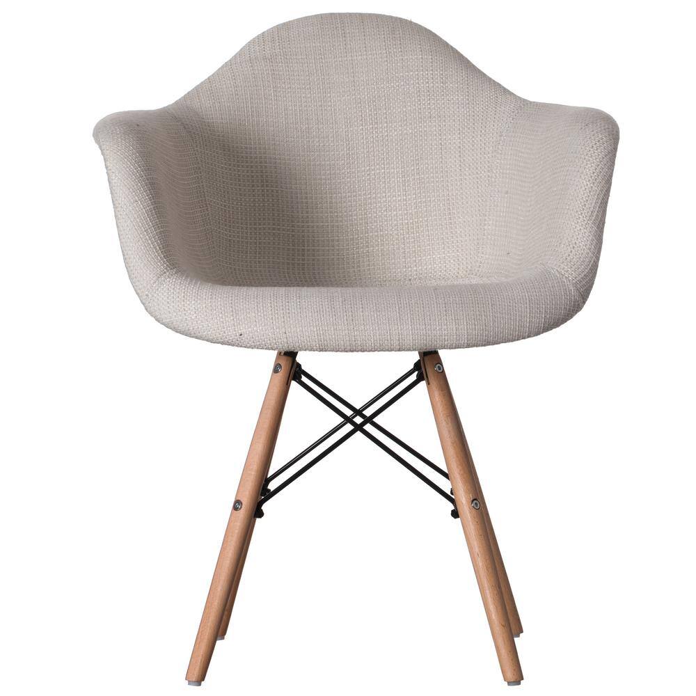 White Fabric Lined Armchair with Beech Wooden Legs