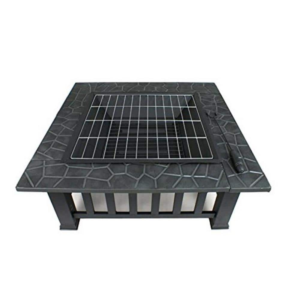 Antique Gray Outdoor Metal Fire Pit Table With Cover-Antique Finish