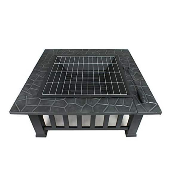 Unbranded Antique Gray Outdoor Metal Fire Pit Table With Cover-Antique Finish