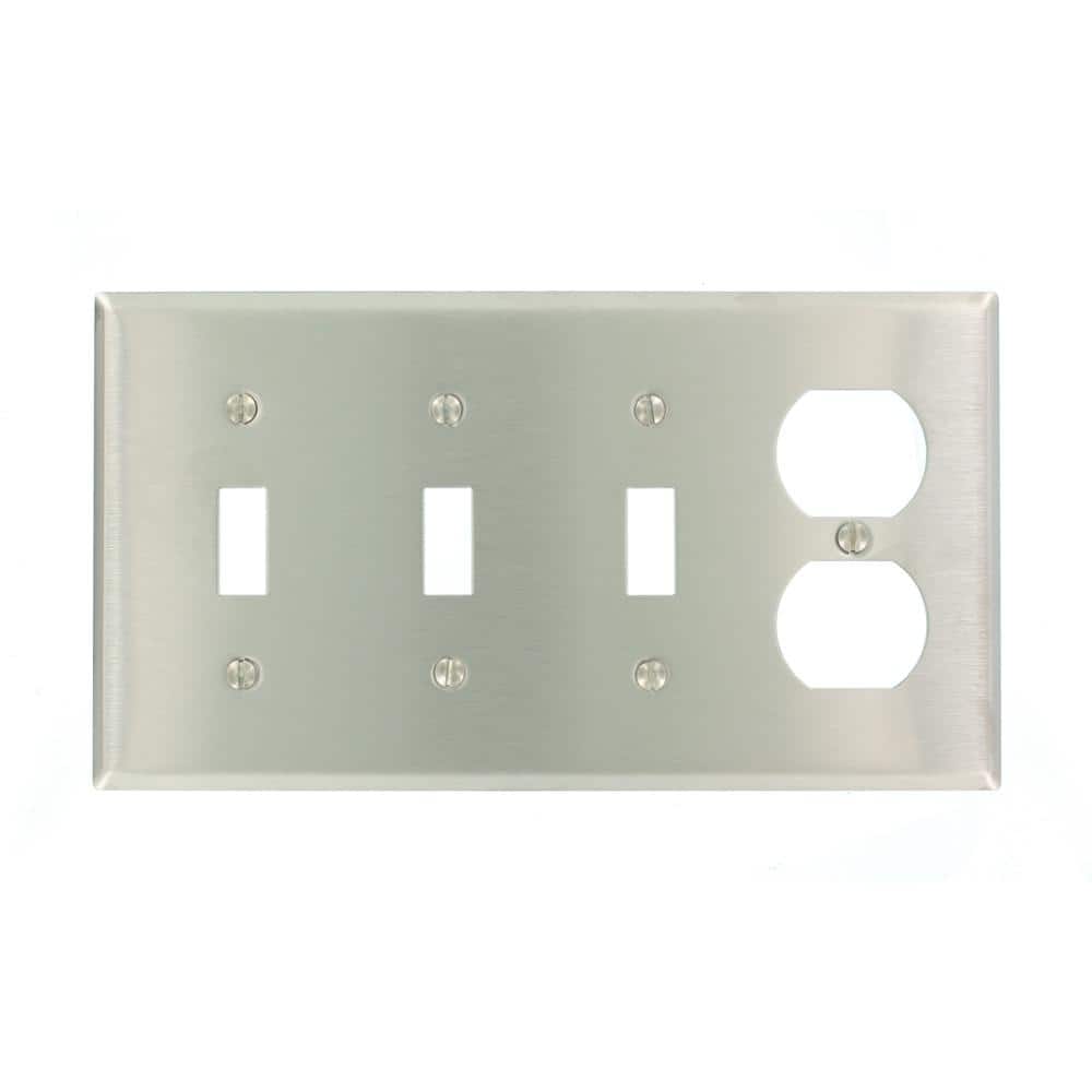 Stainless Steel 4-Gang 3-Toggle 1-Duplex Wallplate