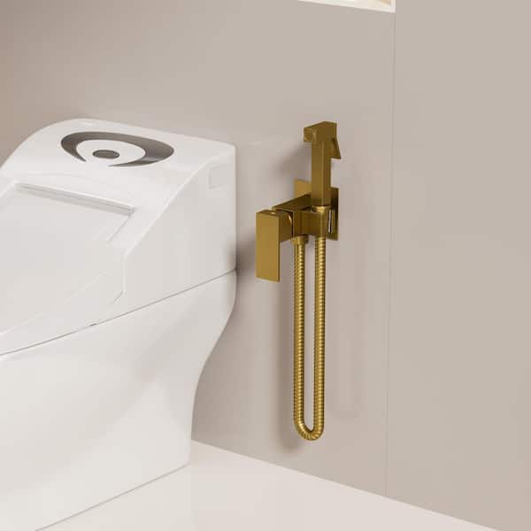 Square 2 Handle Hot and Cold Water Bidet Faucet with Brass Valve in Brushed Gold